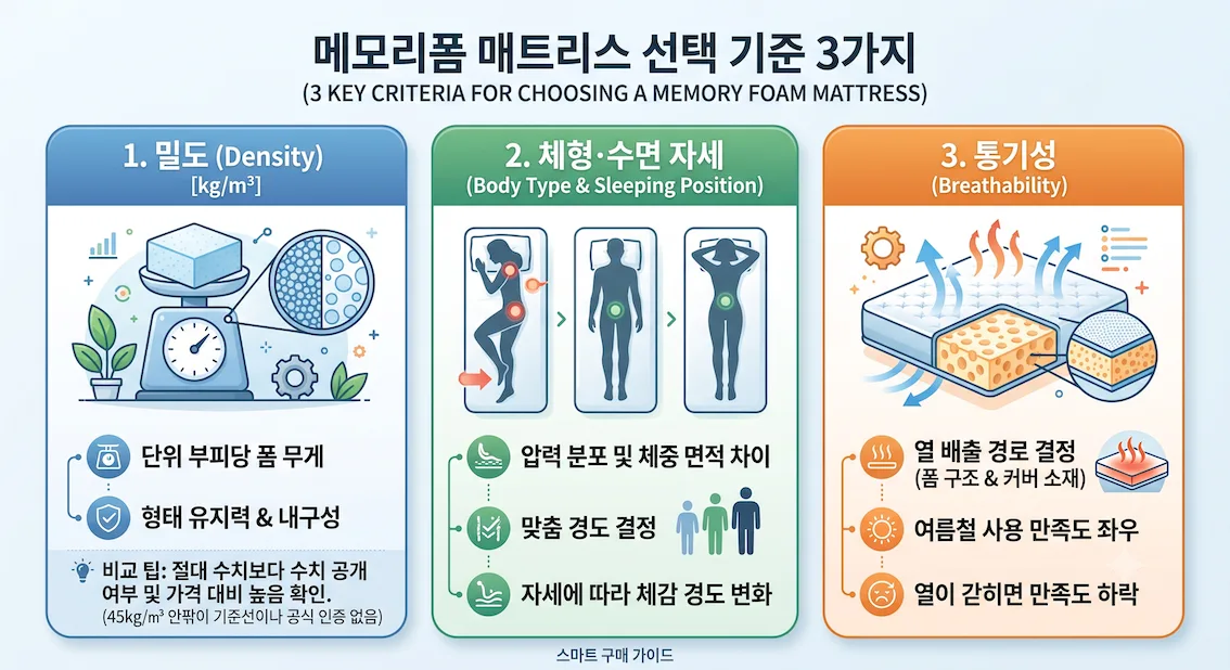 메모리폼 매트리스 선택 기준 3가지